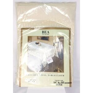 Bea At Home Tablecloth Rectangle Crochet Lace Soft Vinyl, 54"x72" Soft Beige NEW